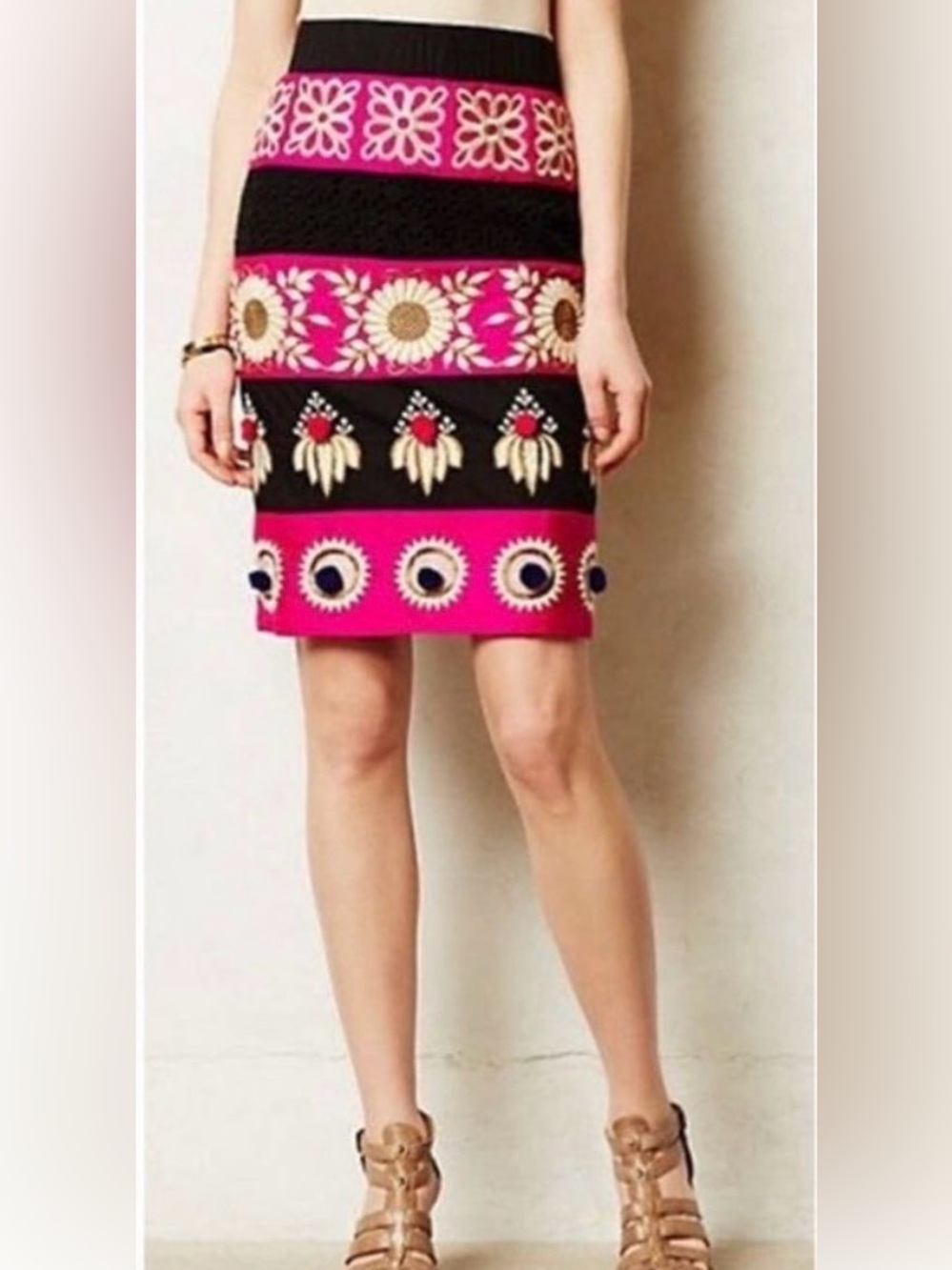 leifsdottir Hot Pink and Black Embroidered Mini Skirt